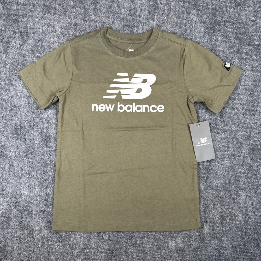 New Balance Boys Small Size 8 Graphic Tee Dark Olivine Green Shirt NWT